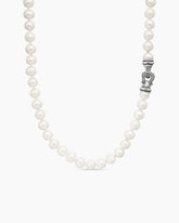 Pearl Strand Necklace in Sterling Silver with Pearls and Diamonds, 8mm
